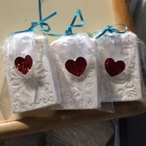 White Decorative Soaps with Red Heart made with rice and oat with coconut oil